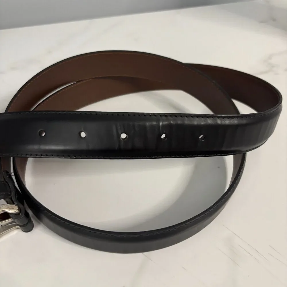 LL Bean Men Leather Dress Belt Silver Buckle Vintage Made in USA Black Size 44